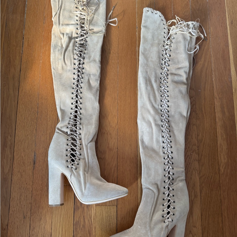 Salvatore Ferragamo Elegant Cream Over-the-Knee Boots
